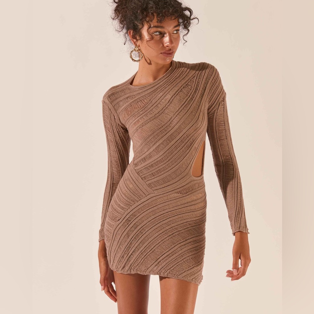 Peppermayo Exclusive Angels Wing Mini Dress - Taupe Elegant Tan Knit Size S-M
